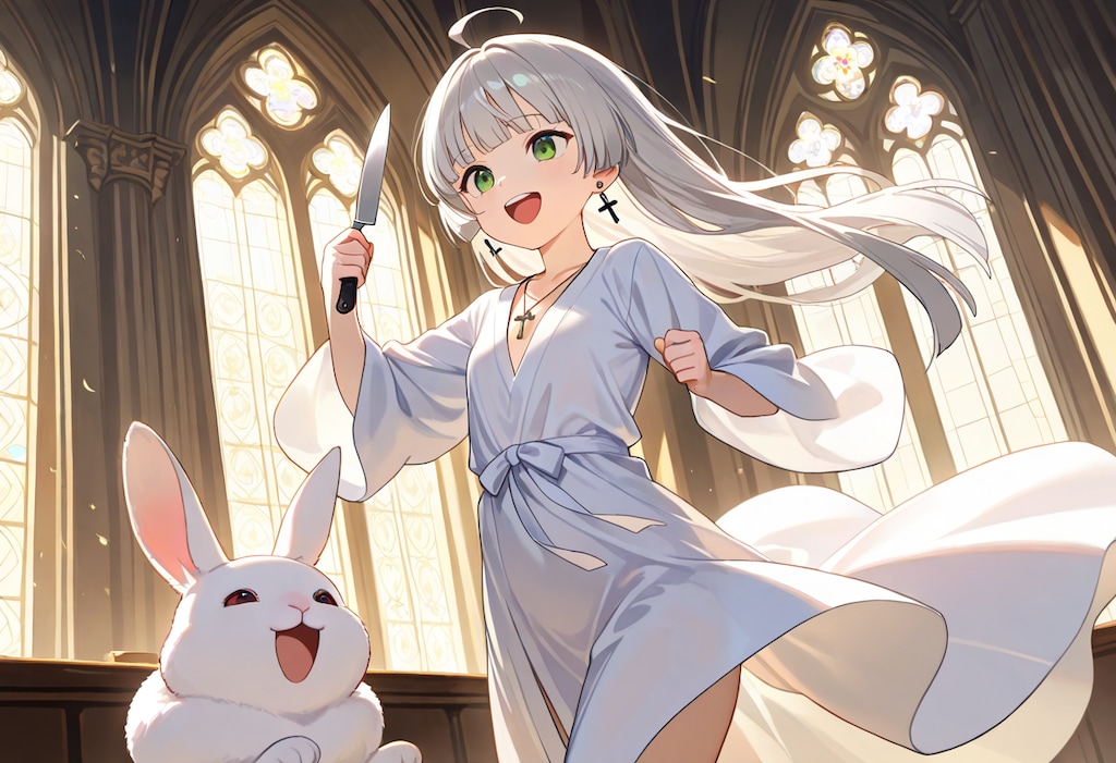 白兎：「ちこく、ちこくー　もぐもぐ」/ 不思議な教会の聖母