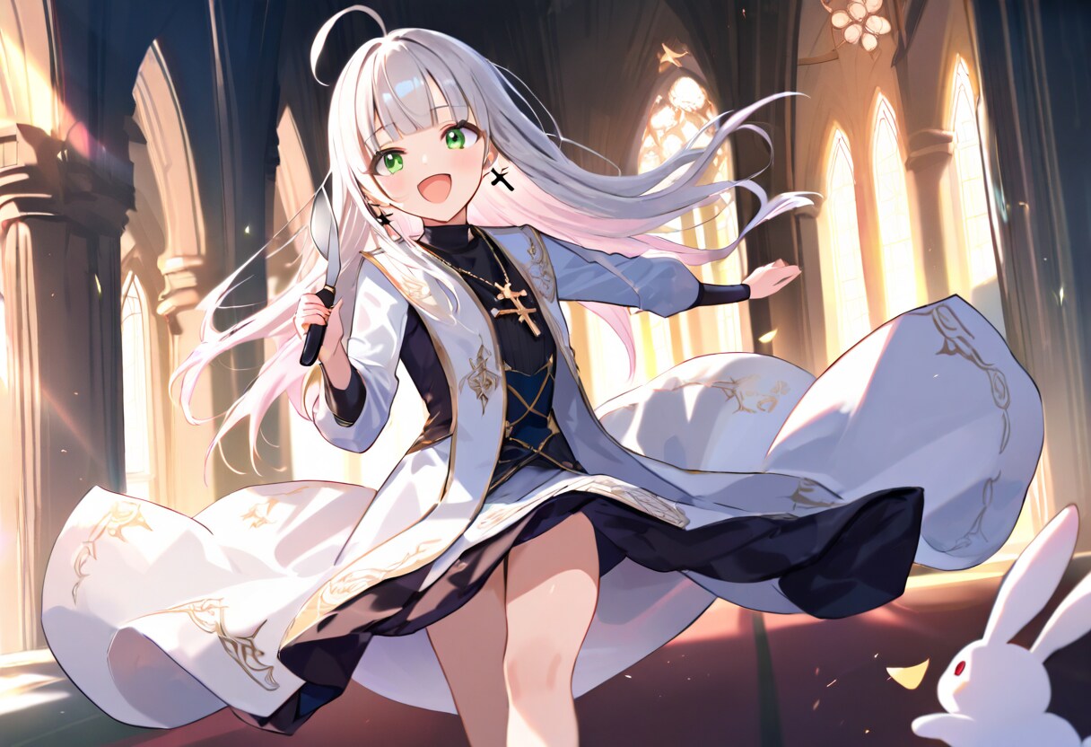 白兎：「ちこく、ちこくー　もぐもぐ」/ 不思議な教会の聖母 | の人気AIイラスト・グラビア