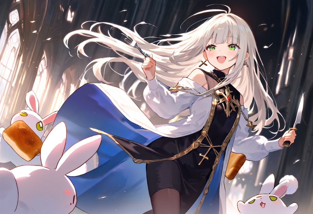 白兎：「ちこく、ちこくー　もぐもぐ」/ 不思議な教会の聖母