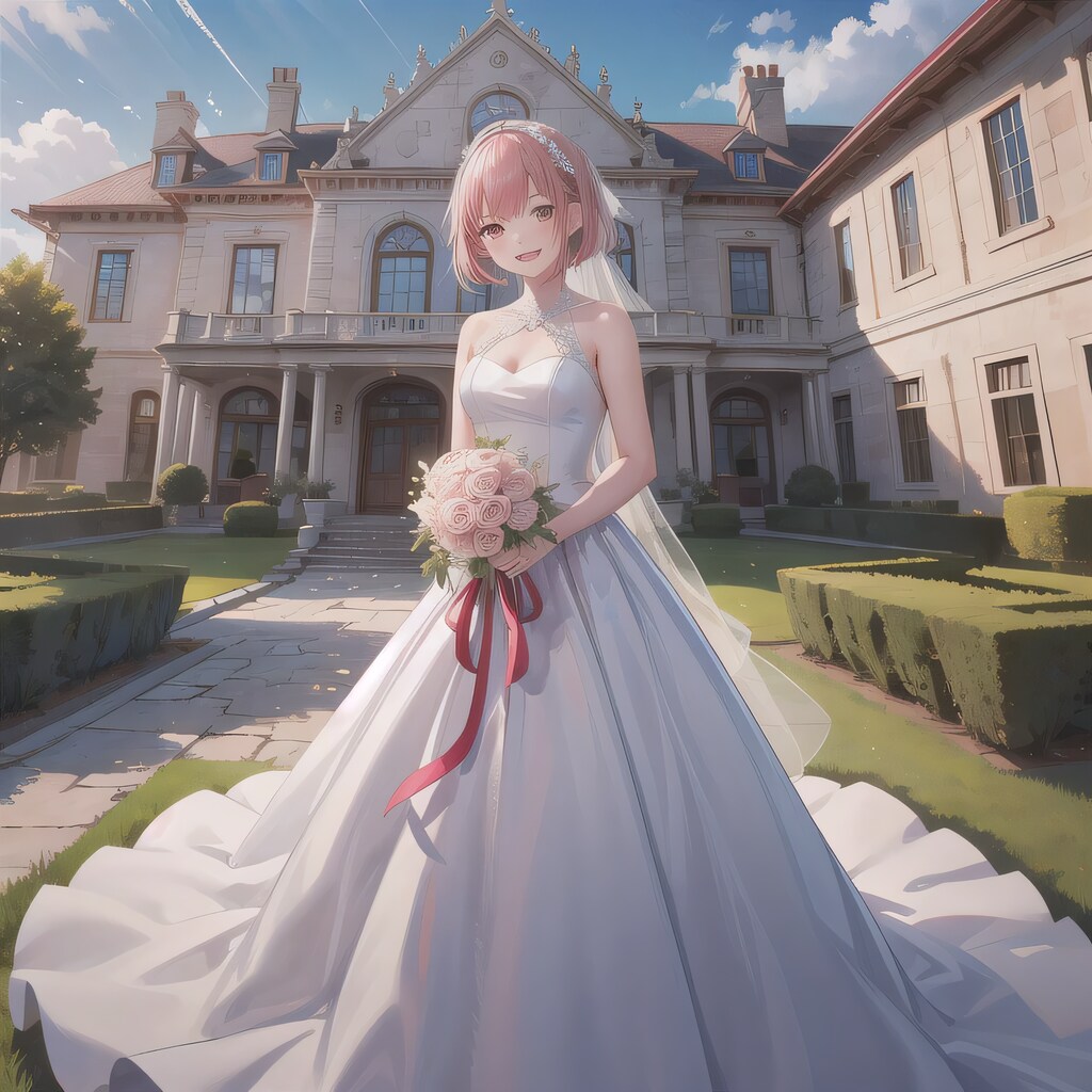 ピンク髪ボブでウェディングドレスの少女４