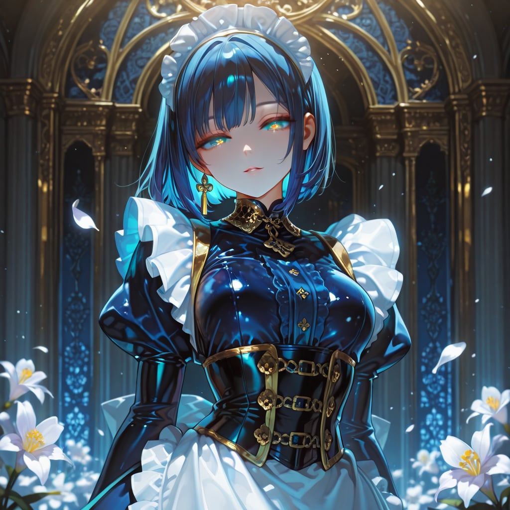 藍の額装、艶めく奉仕の刻