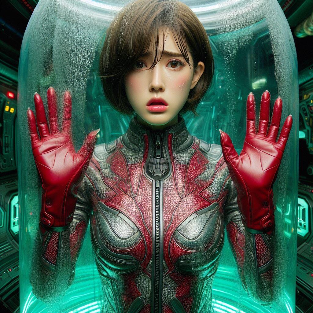 サイバースーツ捜査官の敗北#2（調教カプセルに入れられ命乞いをする）