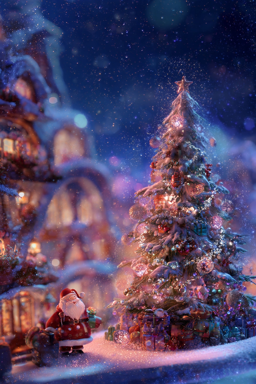 サンタと広場のクリスマスツリー | の人気AIイラスト・グラビア