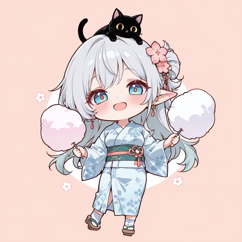 浴衣のちび銀エルフ姫