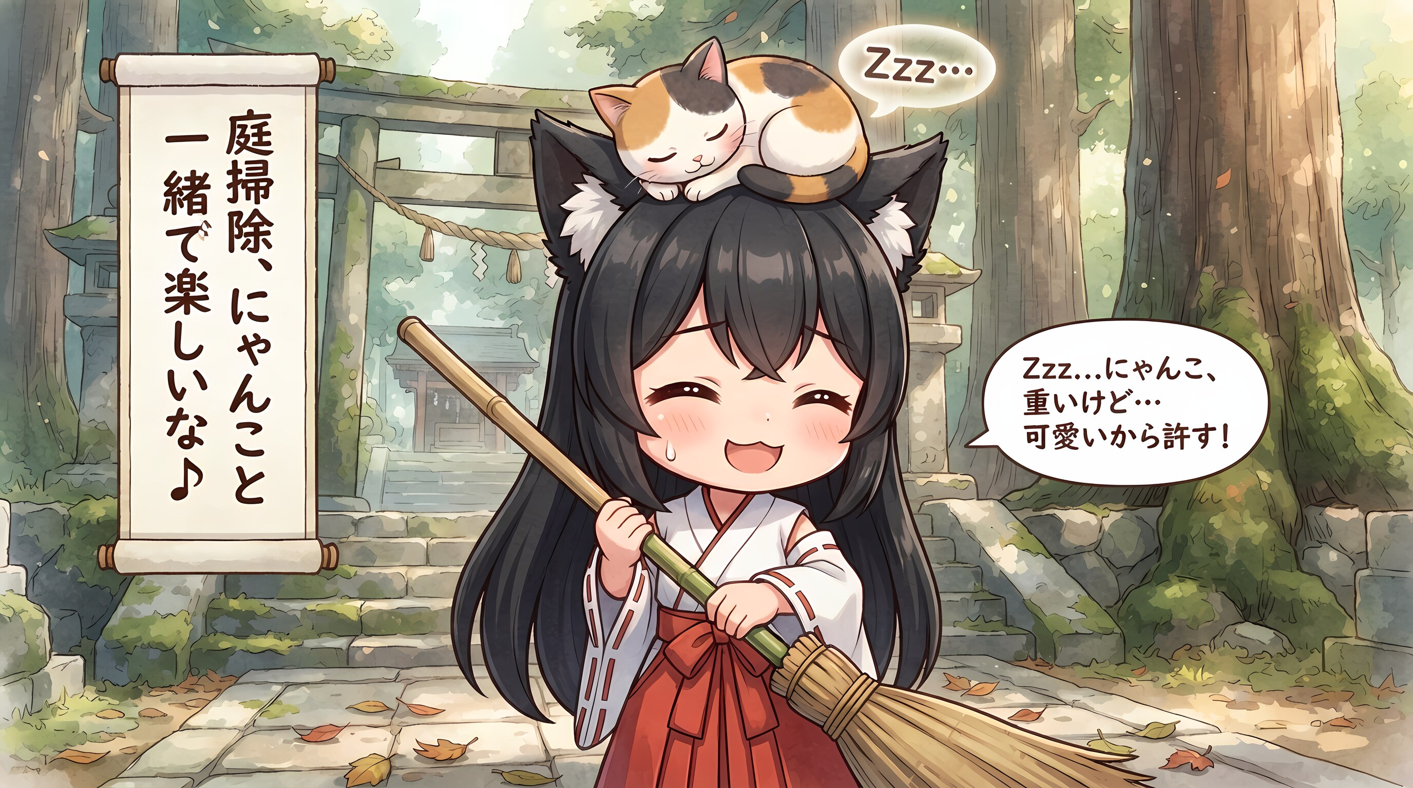 【頭の上にのせる】ねこ巫女とにゃんこ（53/100） | の人気AIイラスト・グラビア