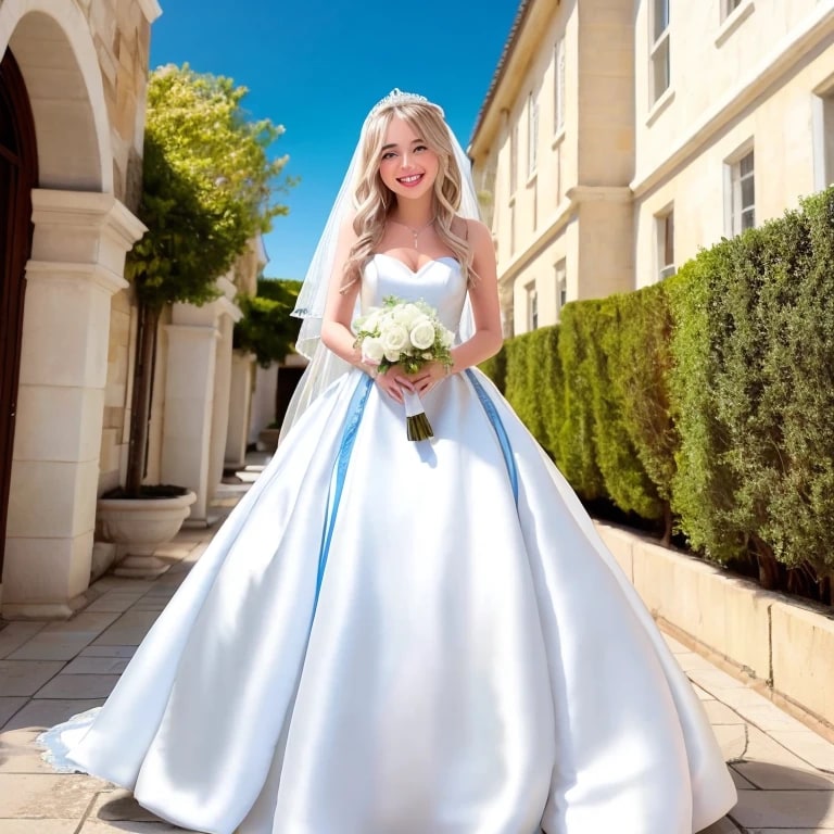 茶髪ロングでウェディングドレスの美女 | の人気AIイラスト・グラビア