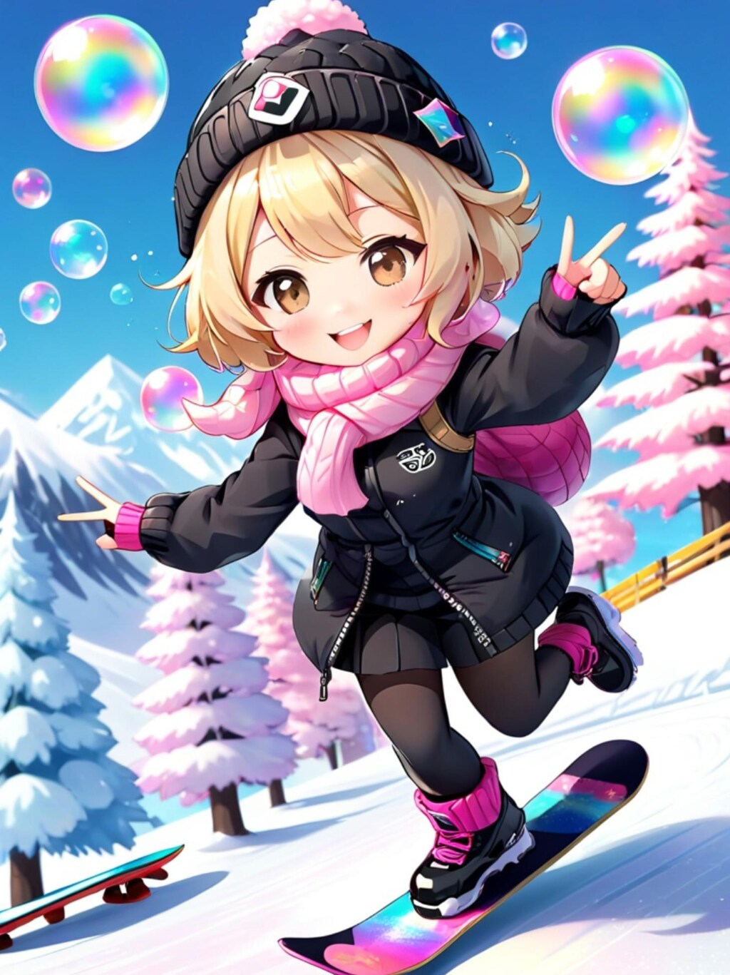 スノボする金髪ちゃん