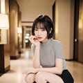 ボブカットの美人OLのしゃがみパンプス姿 6枚目