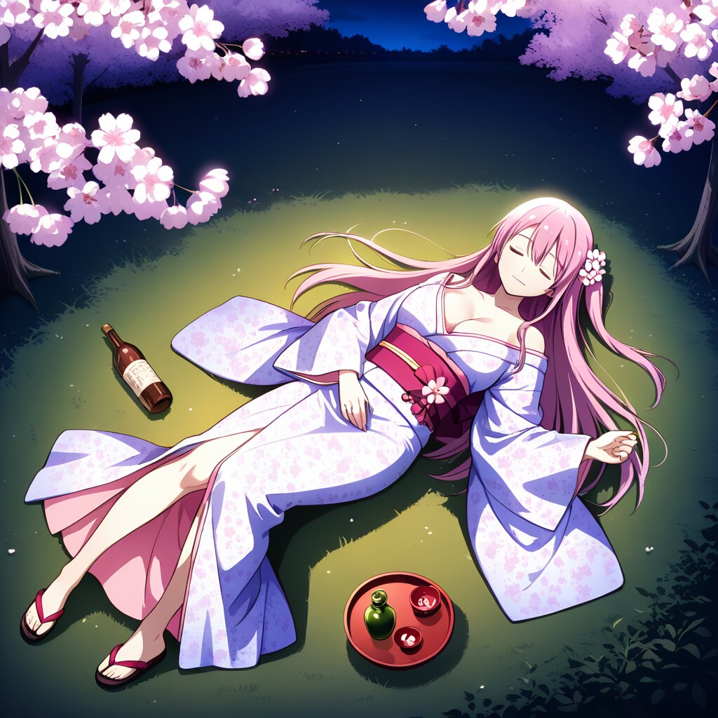 夜桜＋お酒＝寝落ち(？) ※お酒は20歳になってから！！