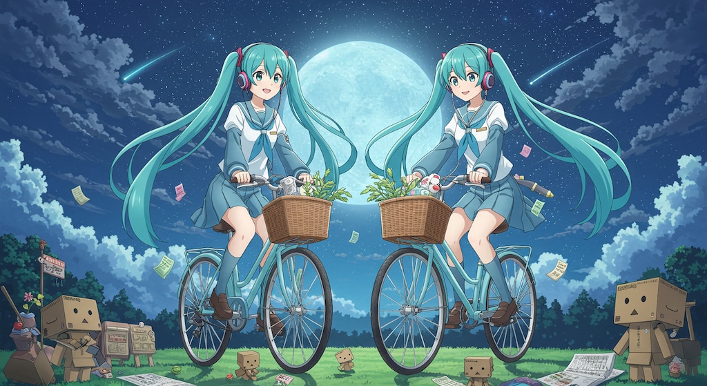 自転車と初音ミク