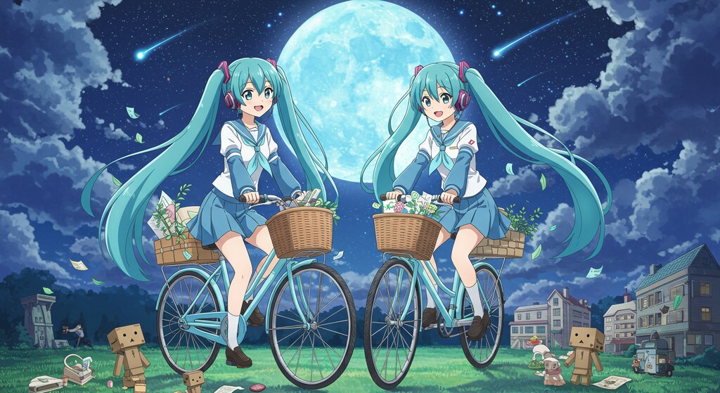 自転車と初音ミク