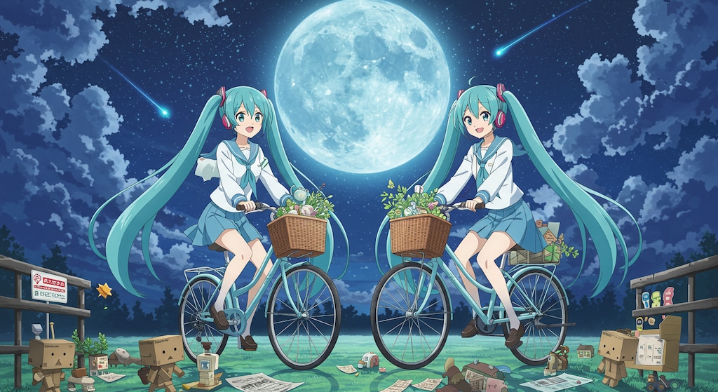 自転車と初音ミク