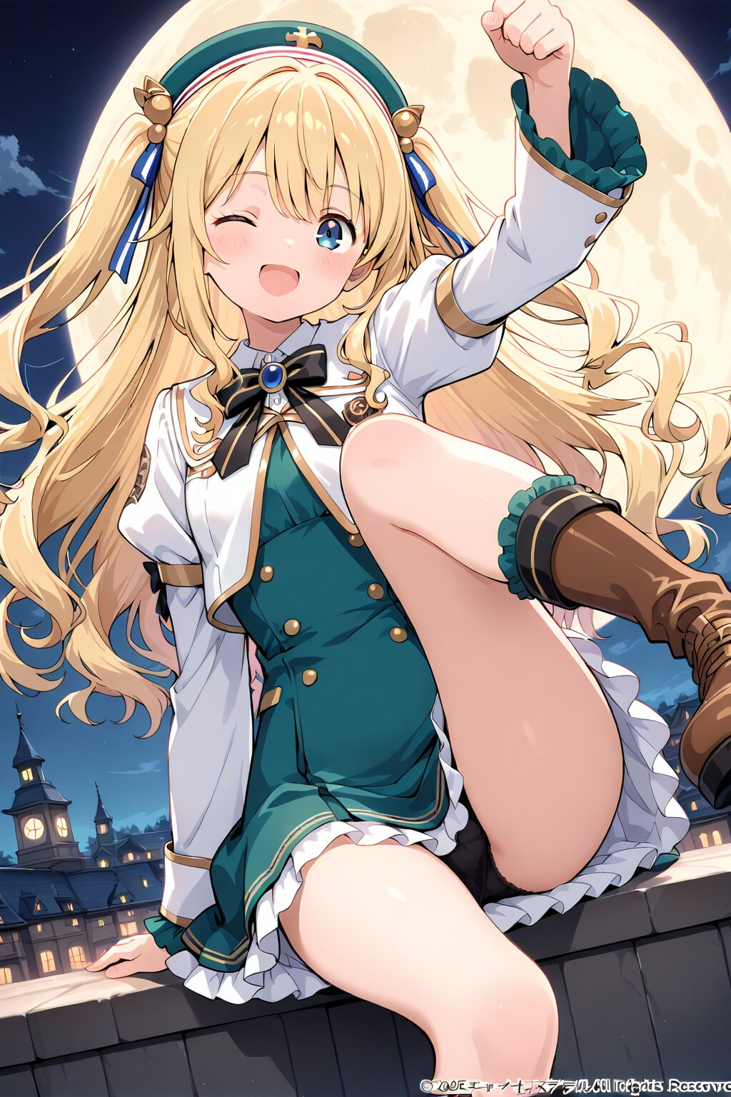 満月の夜に屋上ではしゃぐ金髪ロングの女の子