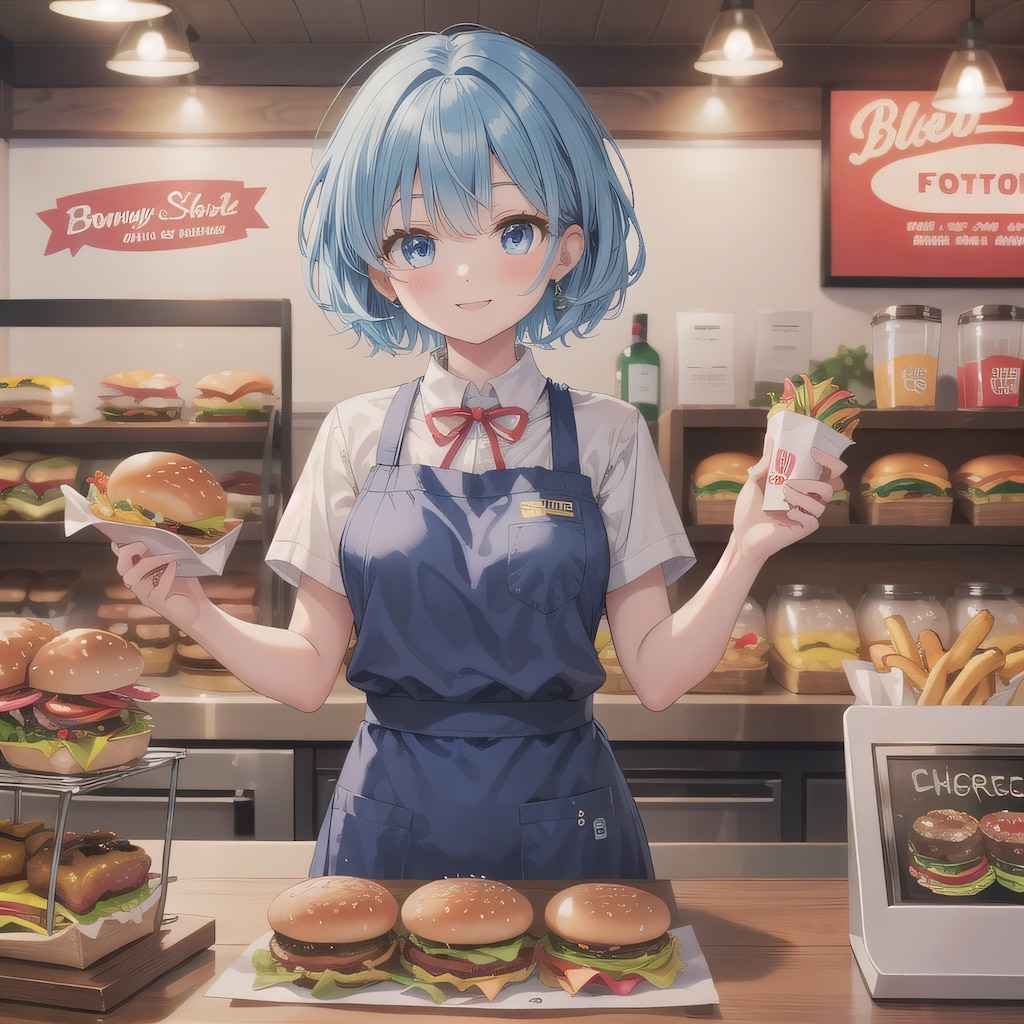 青髪ボブでクルーの少女