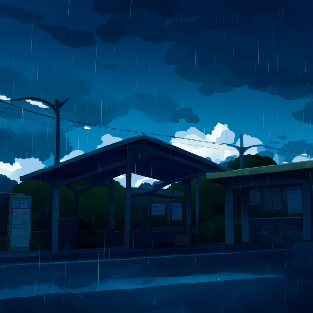 雨の日　バス停