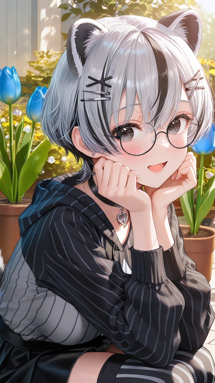 たぬきちゃんと青いチューリップ | の人気AIイラスト・グラビア