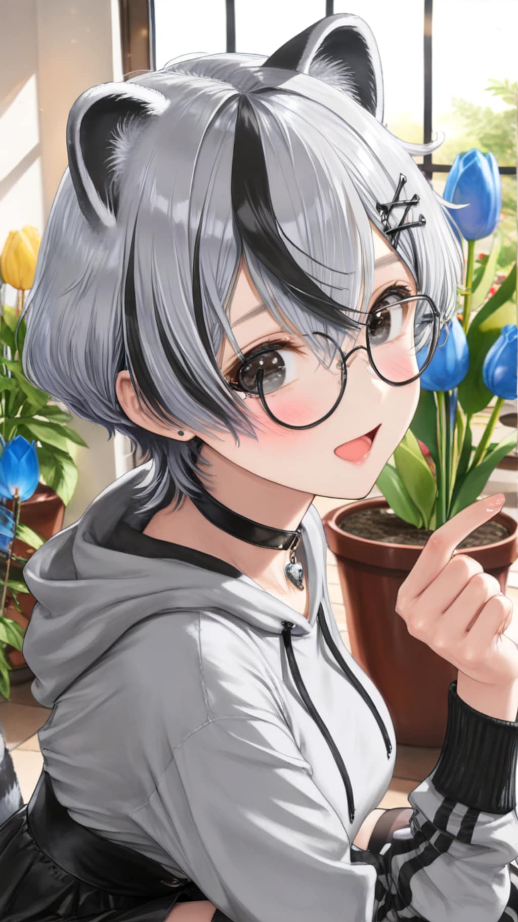 たぬきちゃんと青いチューリップ