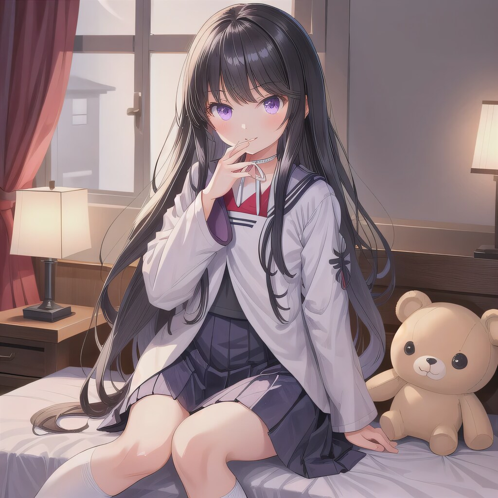 黒髪ロングで寝室の少女２０