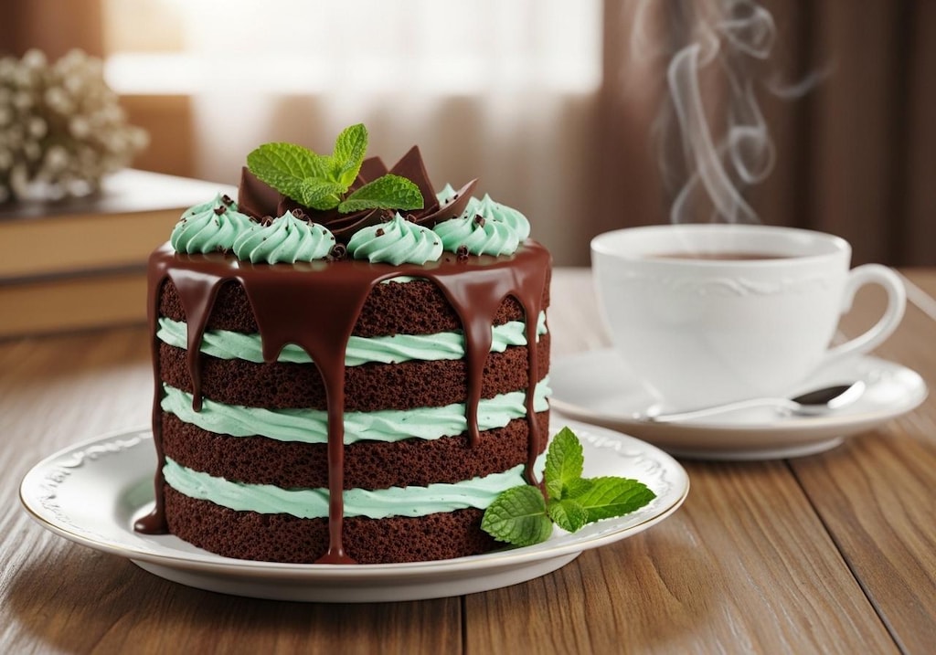 デザートのチョコミントケーキ