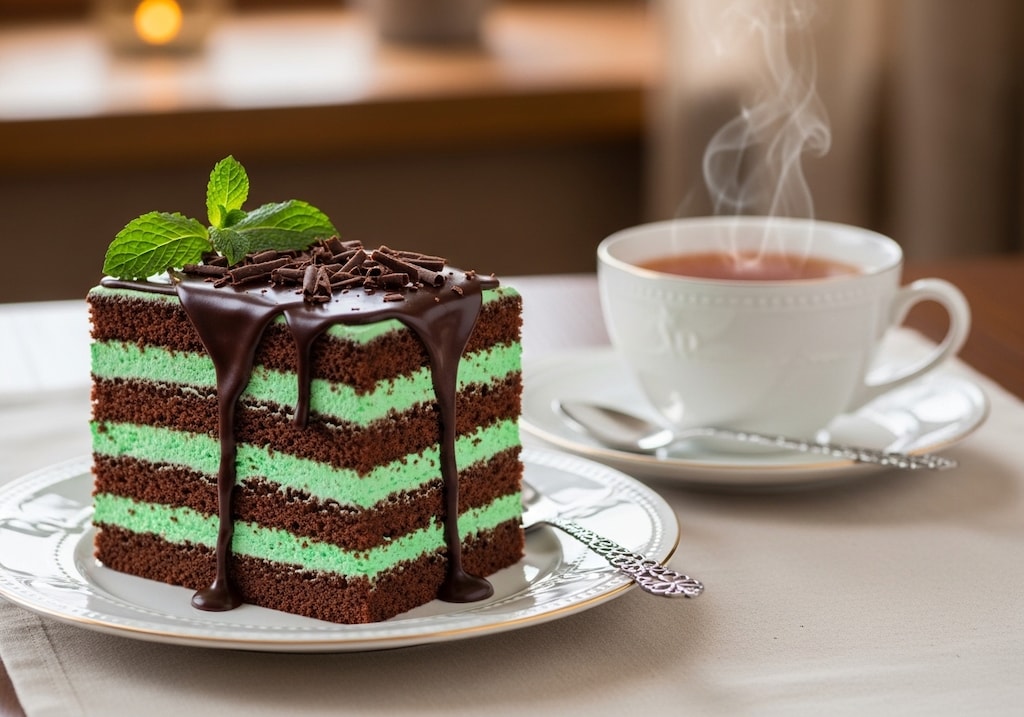 デザートのチョコミントケーキ