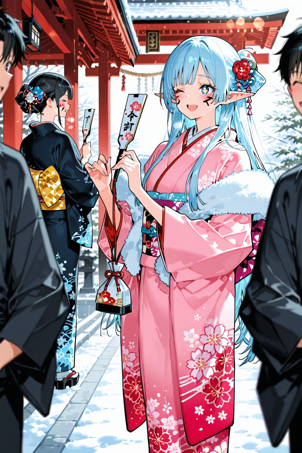 羽根つき後のエルフの女の子