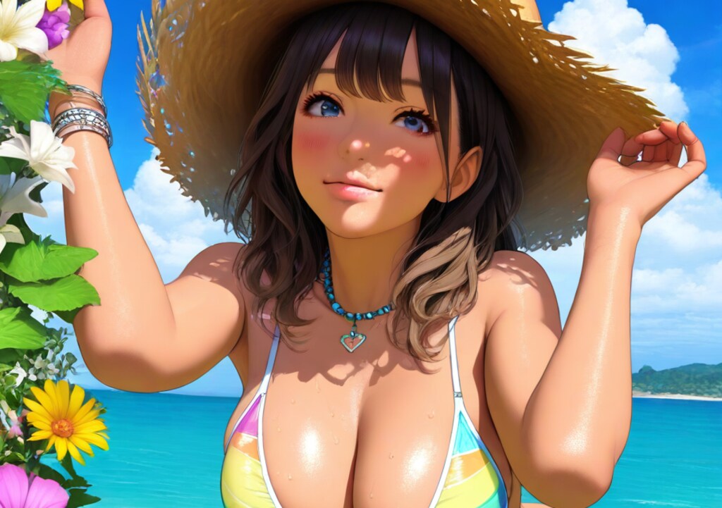 💕🌊☀️2モデル ビーチリゾートで記念写真☀️🌊💕