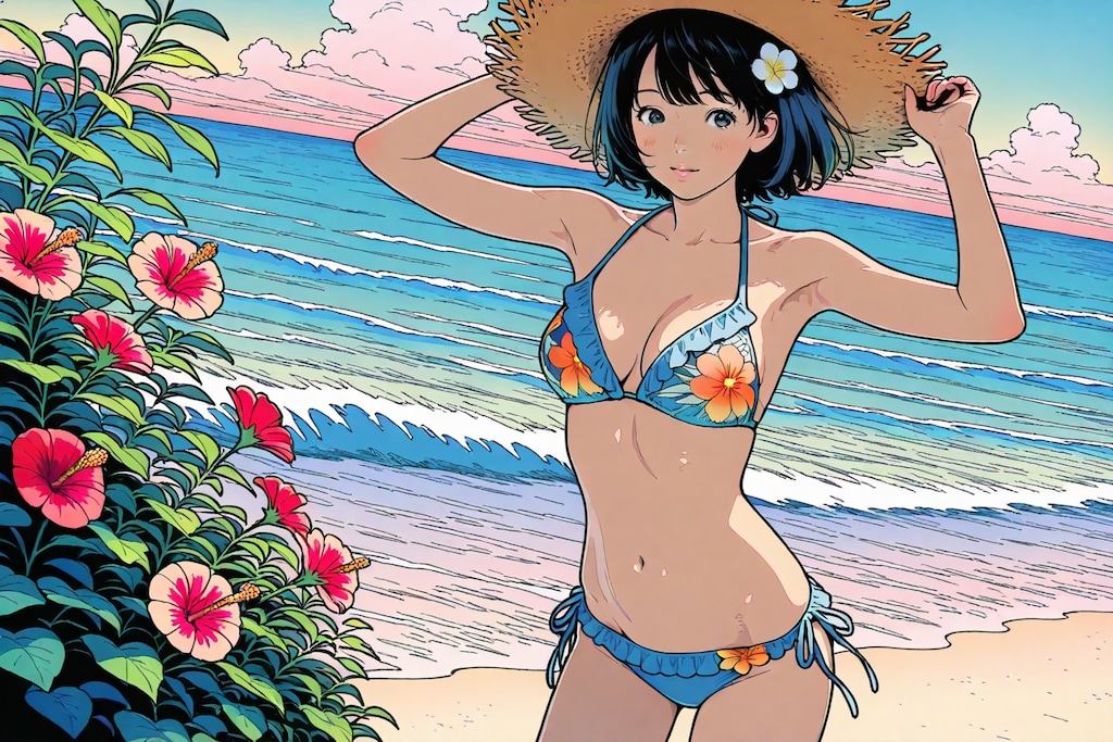 💕🌊☀️2モデル ビーチリゾートで記念写真☀️🌊💕