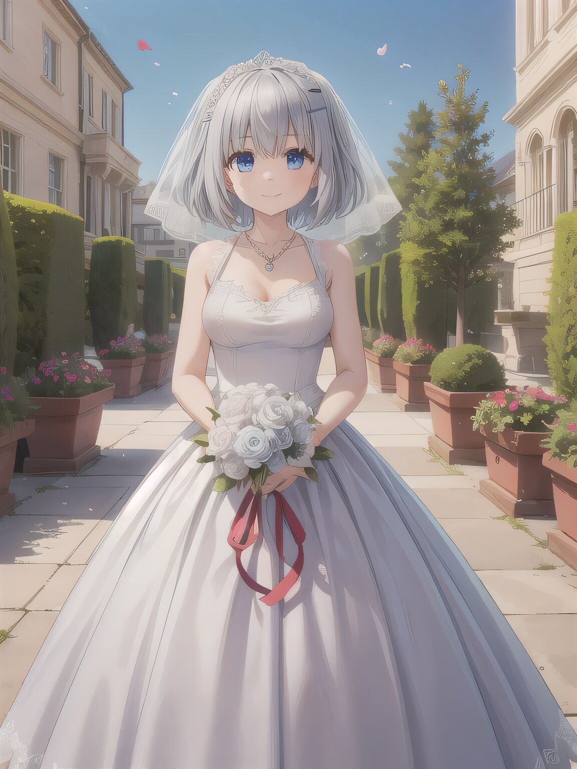 銀髪ボブでウェディングドレスの少女 | の人気AIイラスト・グラビア