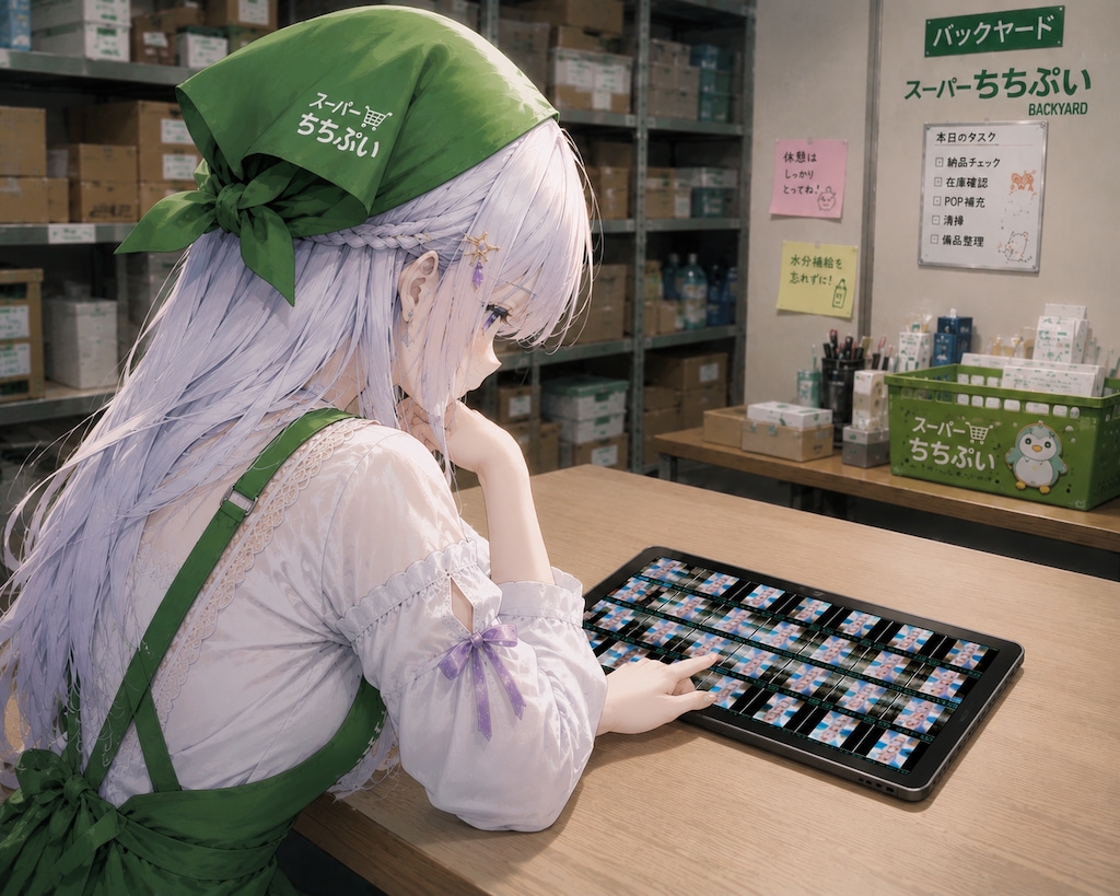 撮影した画像を見てるVEGAちゃん