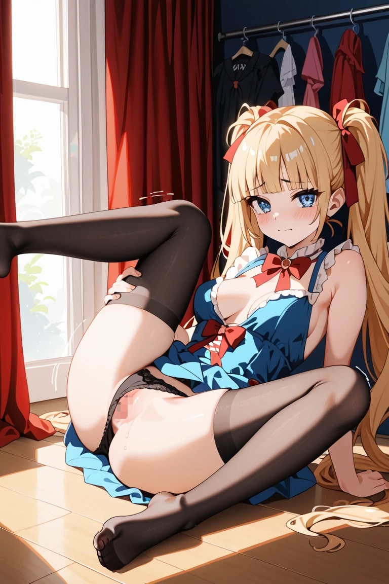 金髪ツインテJK莉奈の脚広げ♡🐱