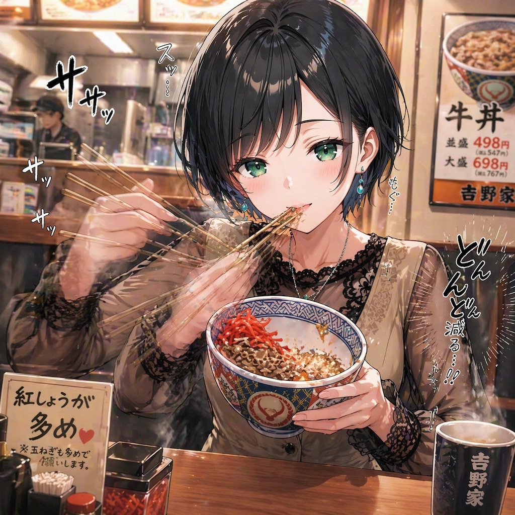 牛丼を食べる藍音ちゃん