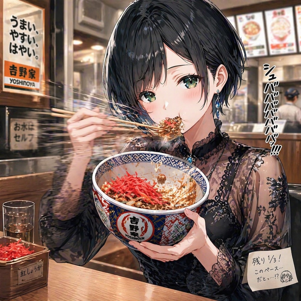 牛丼を食べる藍音ちゃん