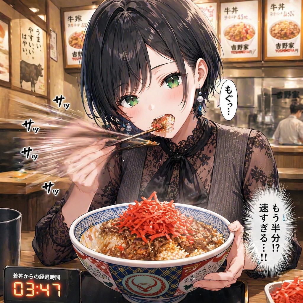 牛丼を食べる藍音ちゃん