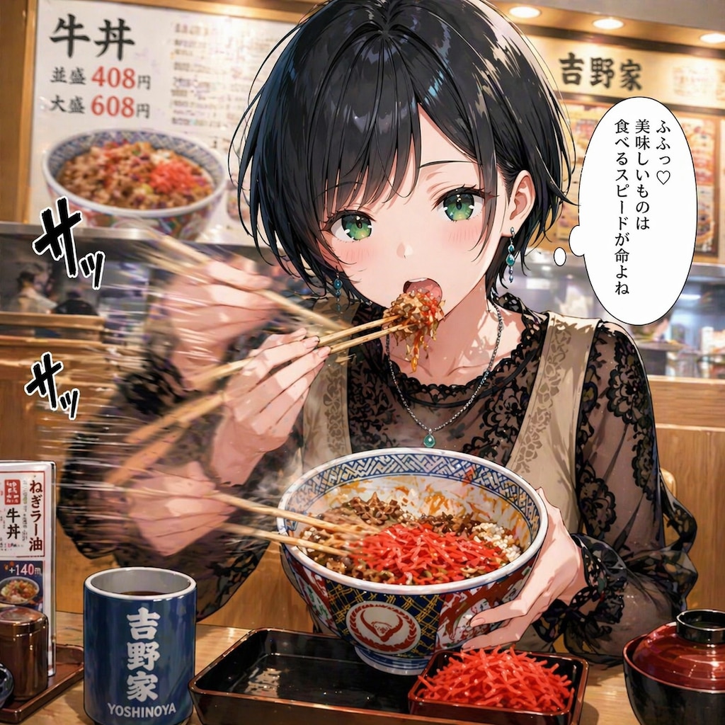 牛丼を食べる藍音ちゃん