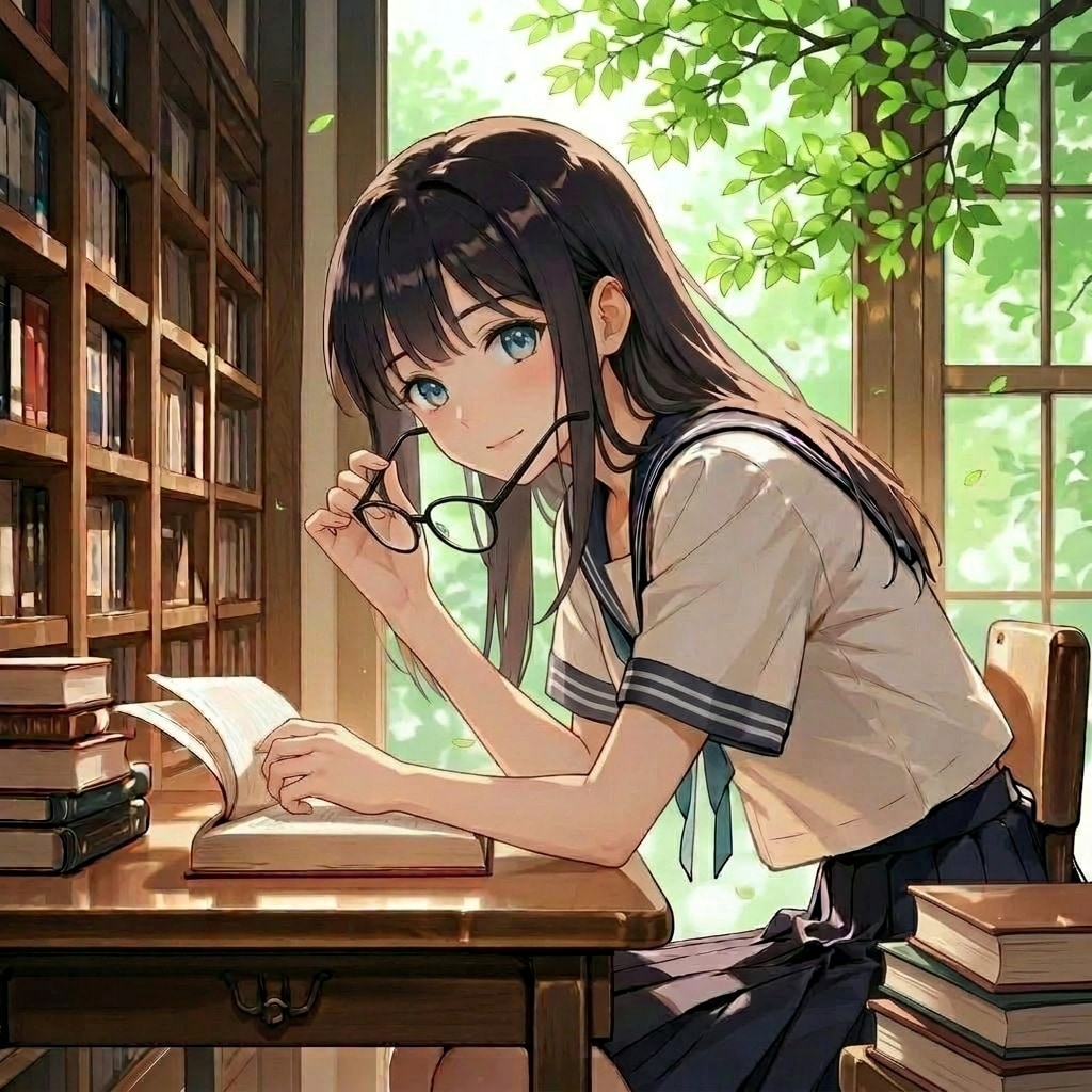 読書女子　メガネ外してみた