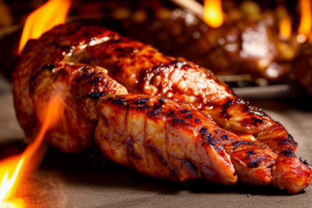 恐竜の肉のバーベキュー