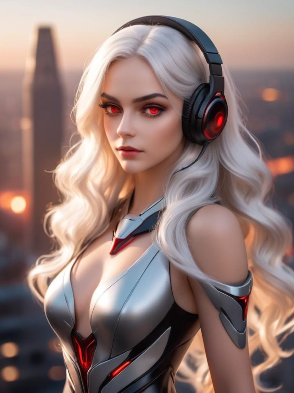 夕暮れにパワードスーツ