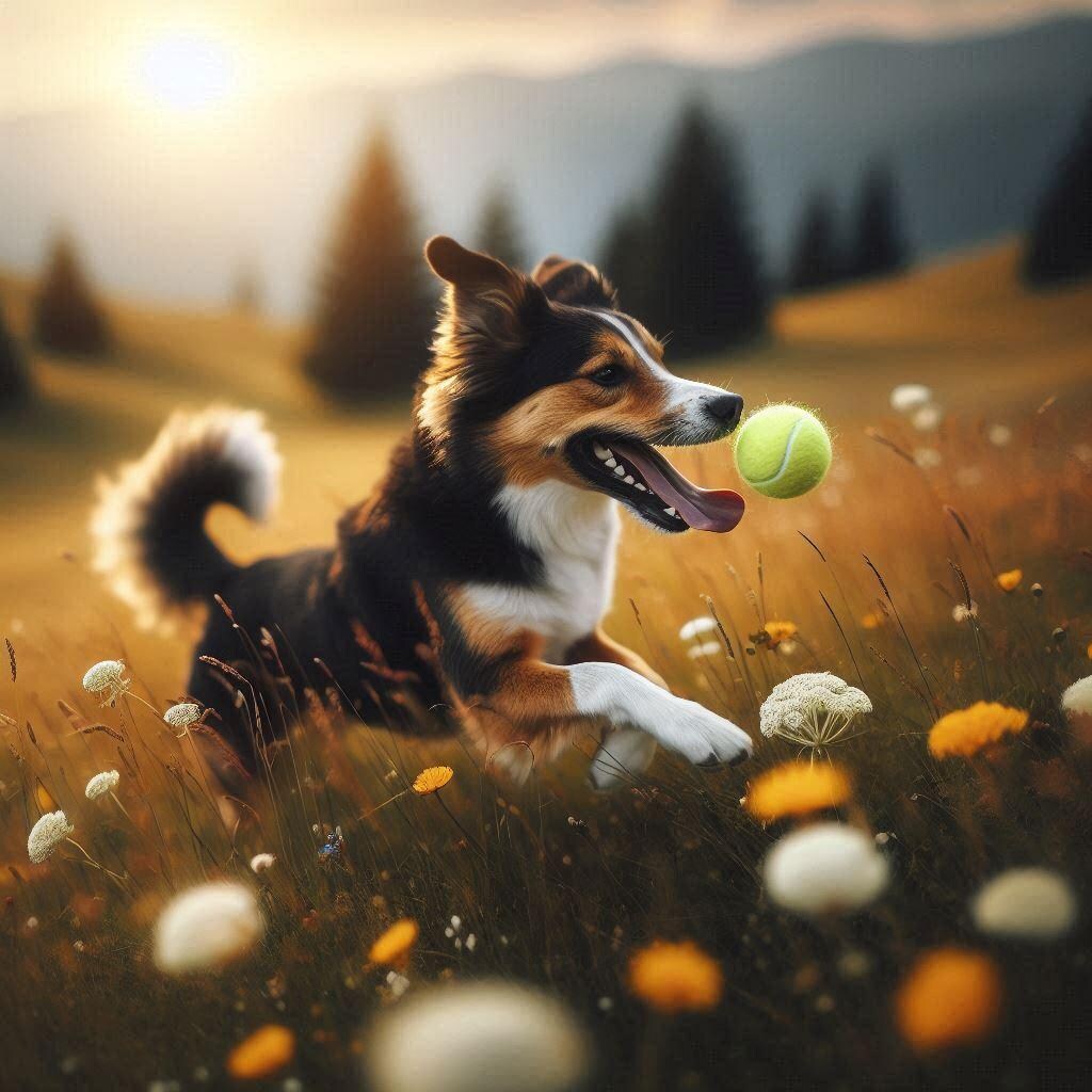 ボールを追いかける犬