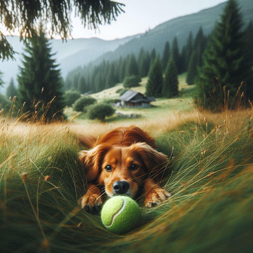 ボールを追いかける犬