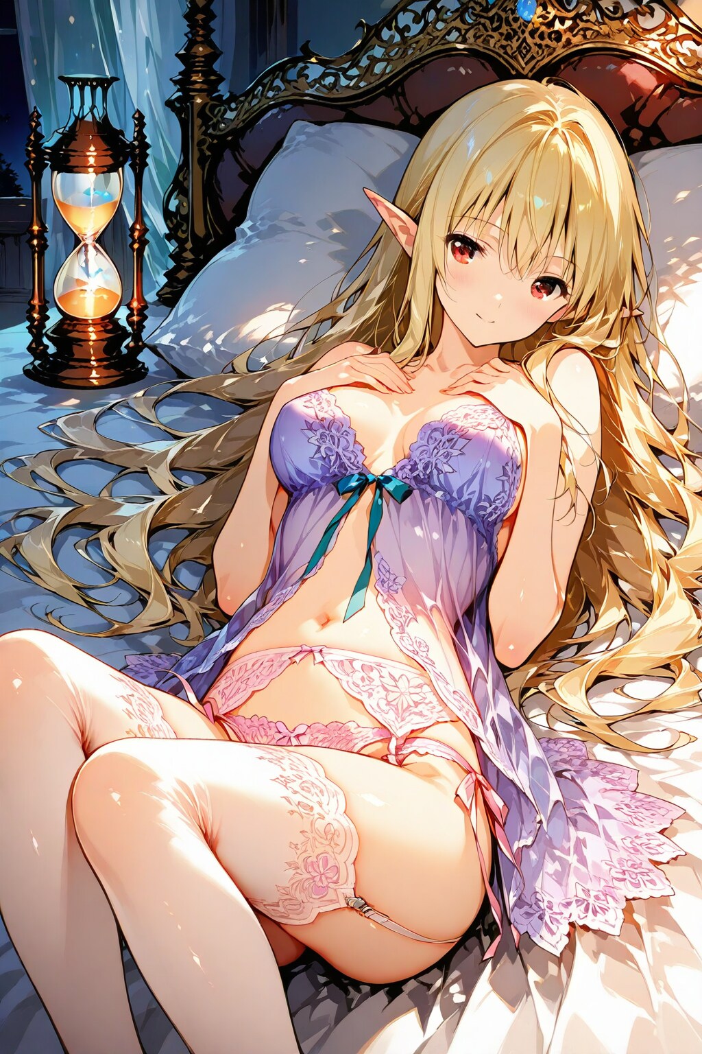 プロンプトをお借りして・・・【絶対領域の美少女エルフ】です。