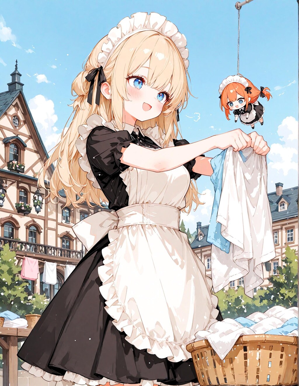 洗濯物とメイド少女