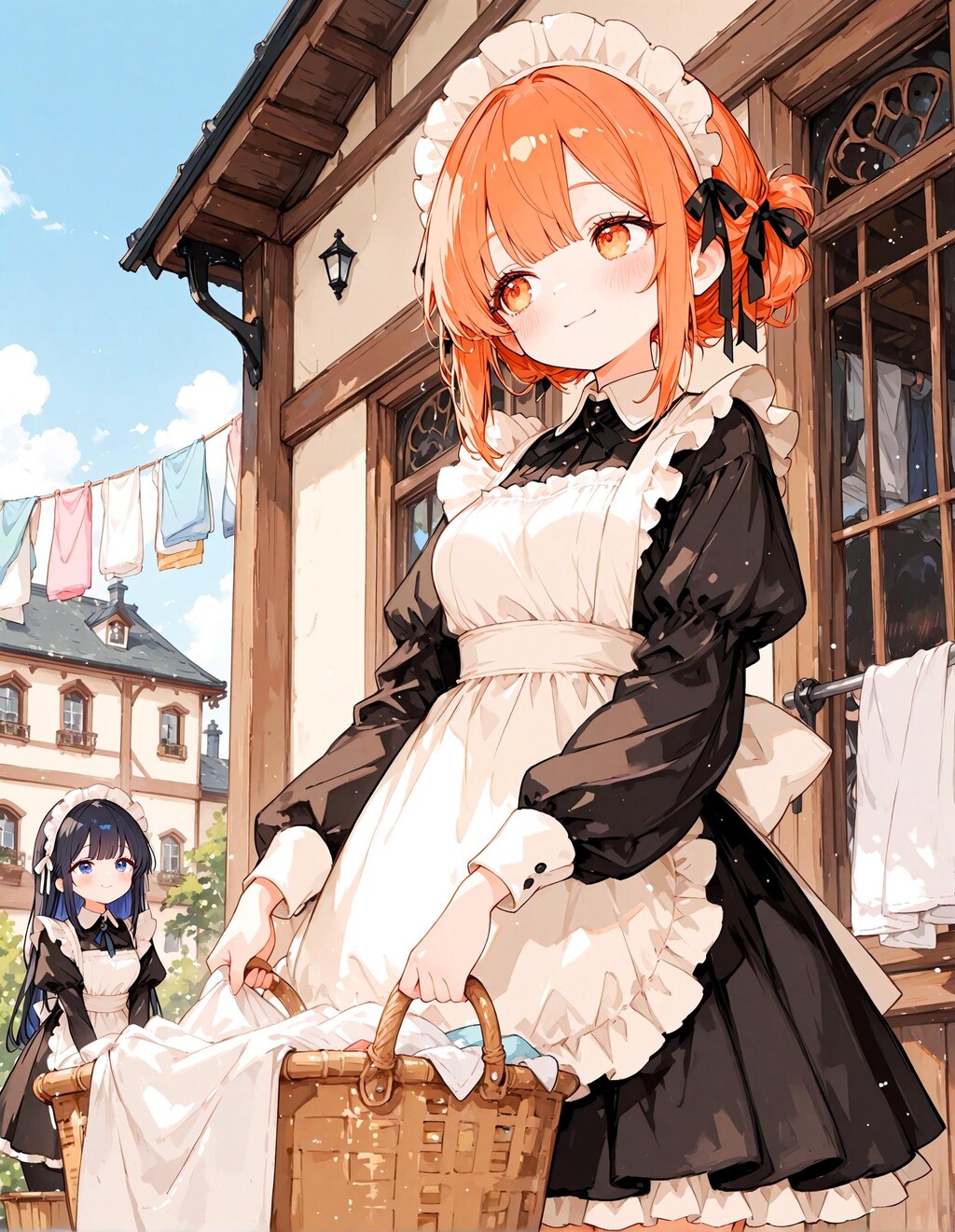 洗濯物とメイド少女