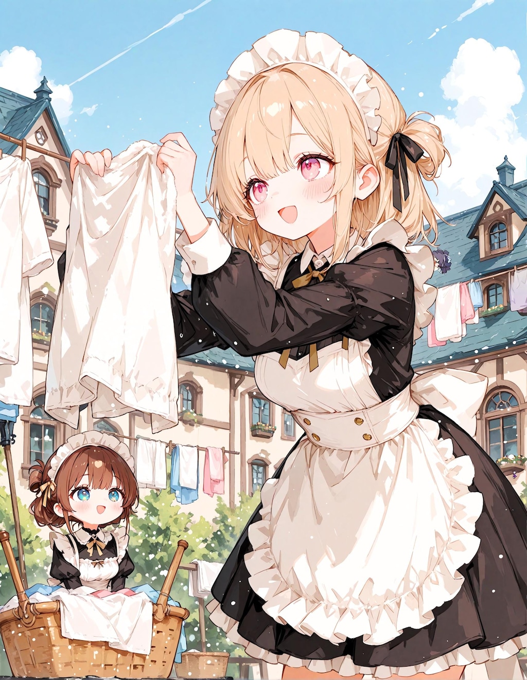 洗濯物とメイド少女