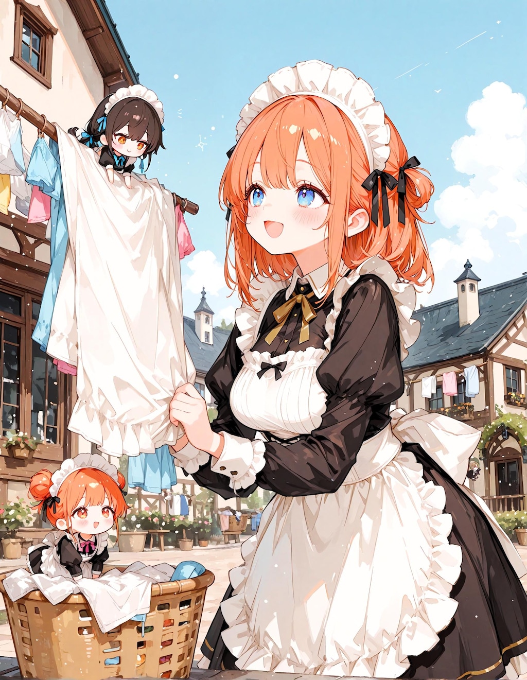 洗濯物とメイド少女