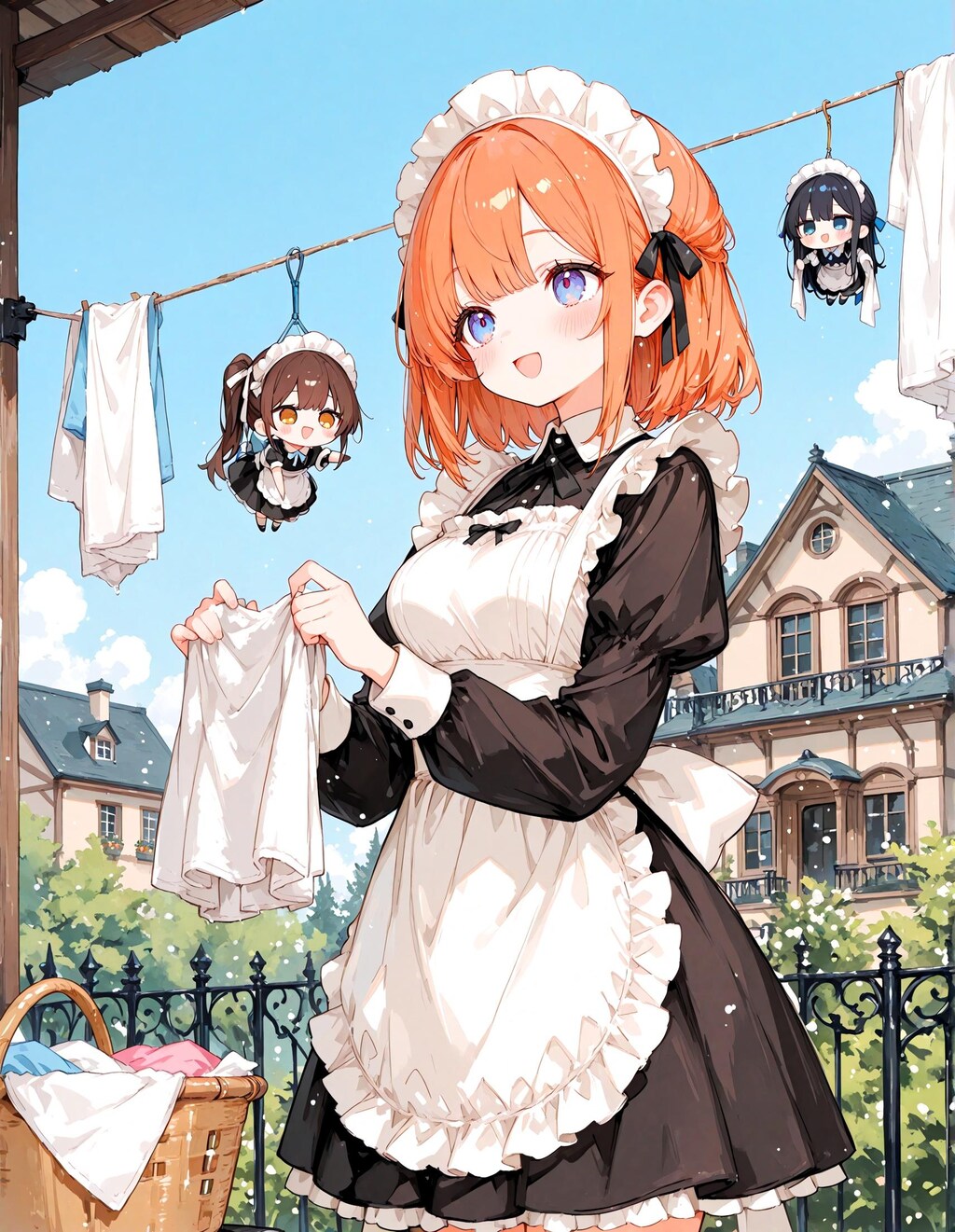 洗濯物とメイド少女