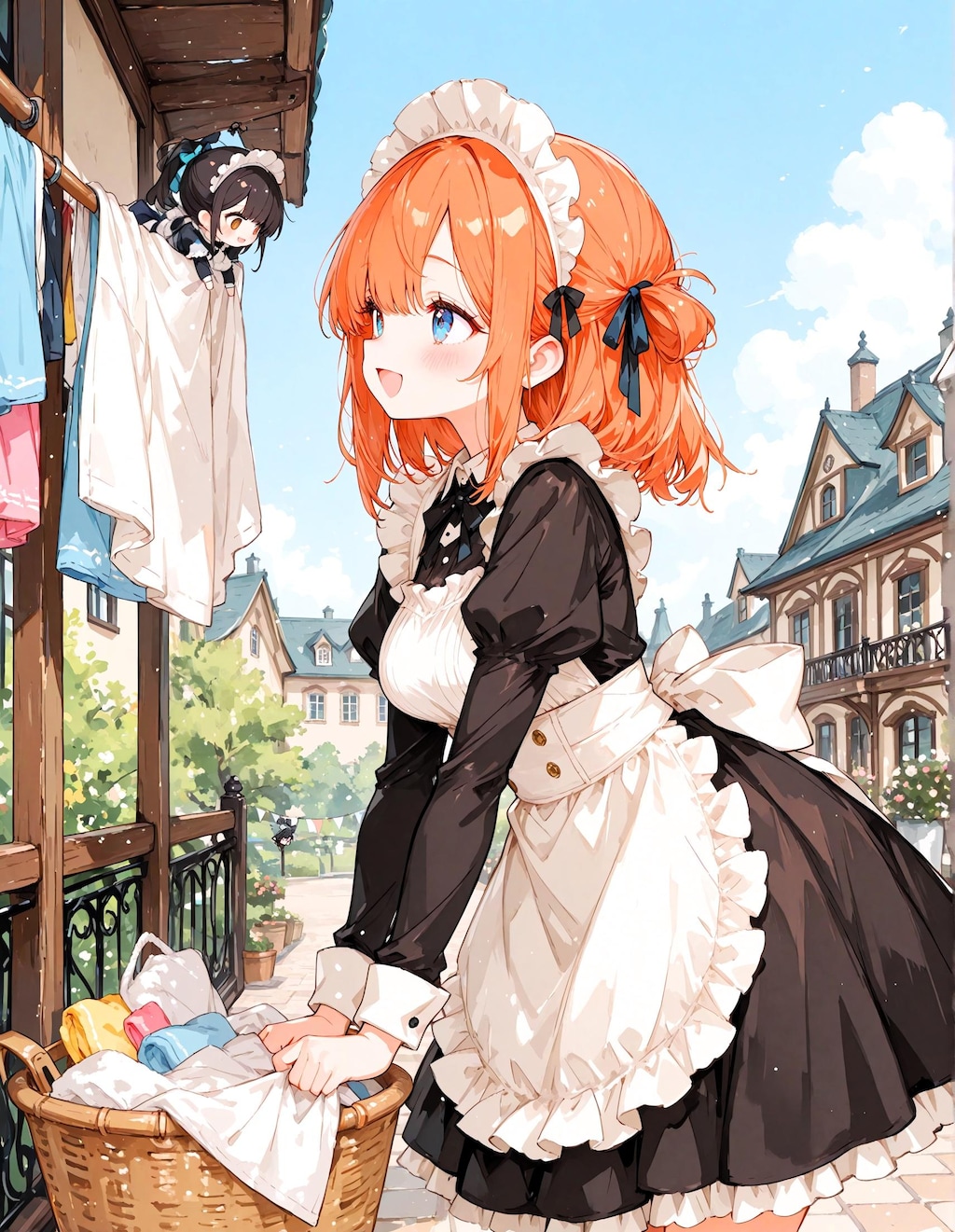 洗濯物とメイド少女