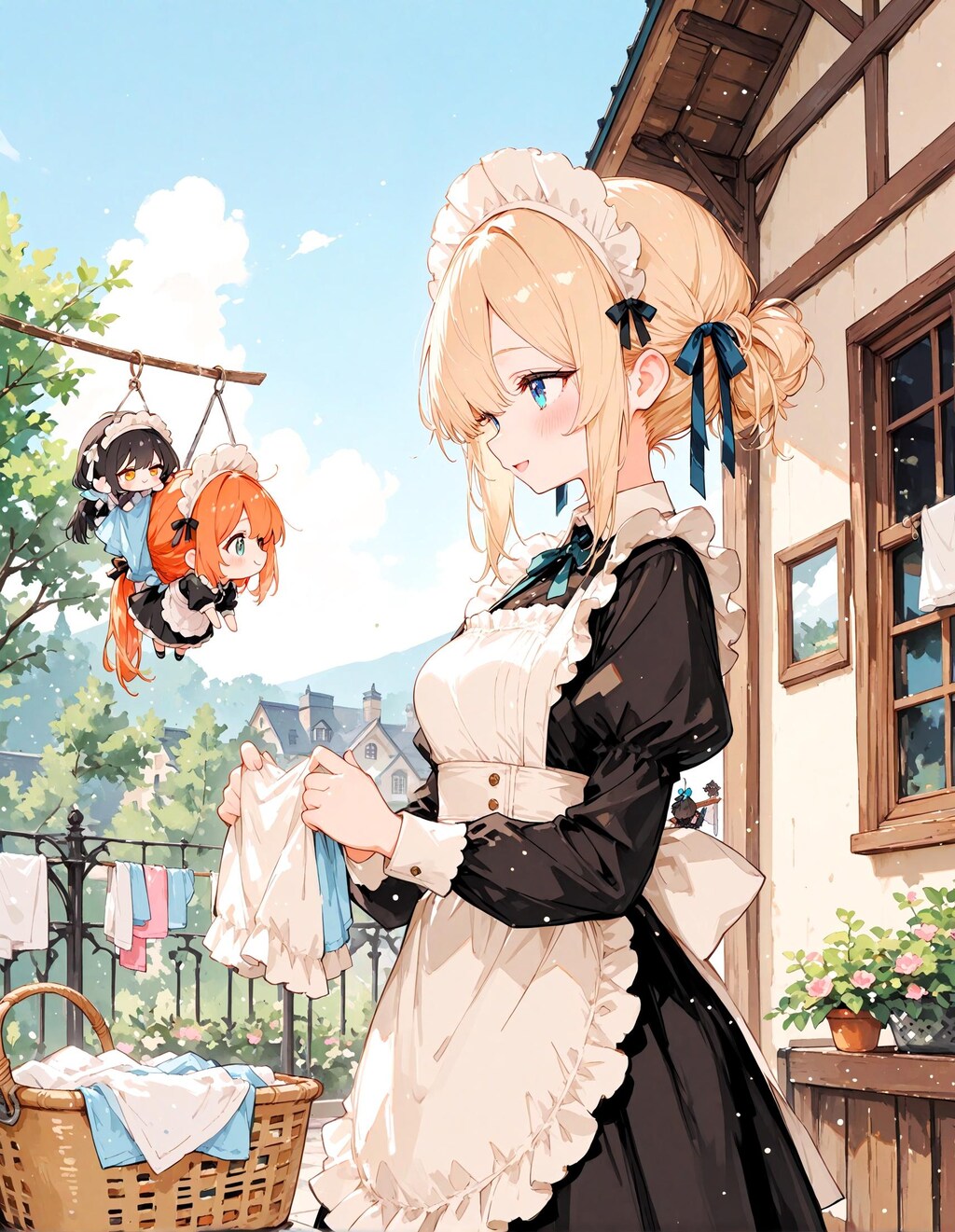 洗濯物とメイド少女