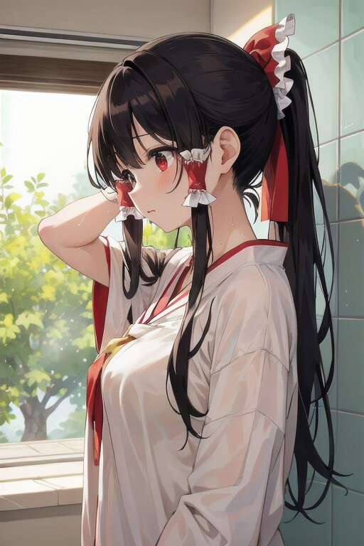 ポニテのまま髪を洗う霊夢