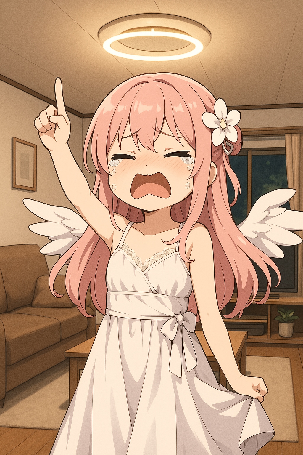 天使の輪をリビングの照明にされたリエニエールちゃん