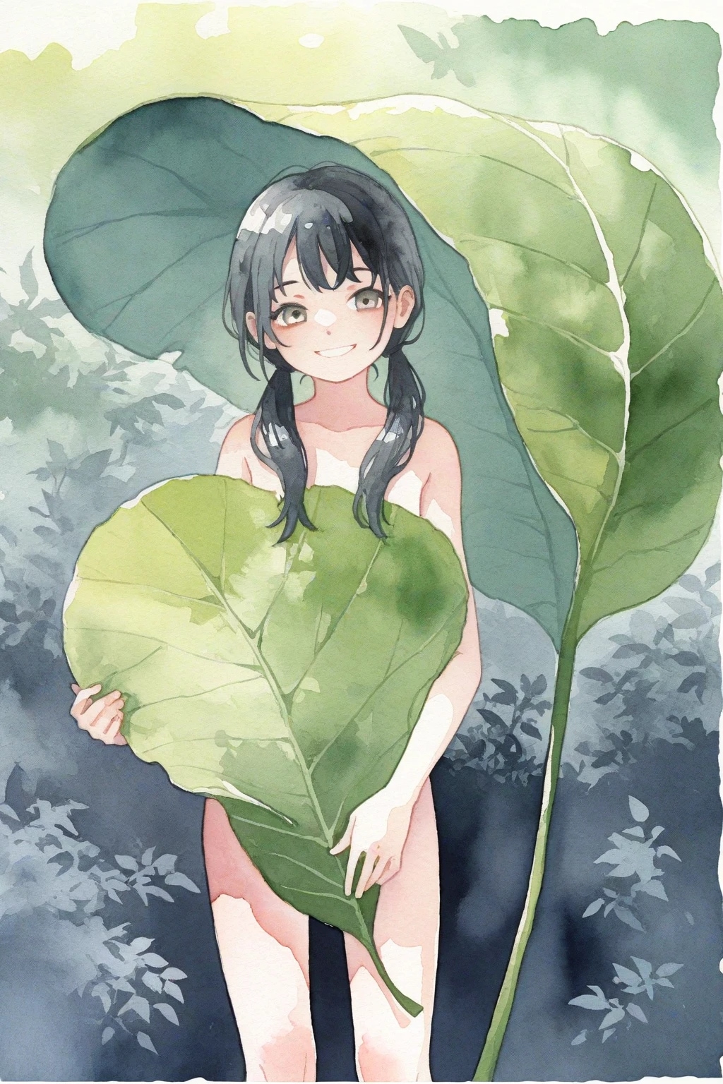 里芋の葉の下で